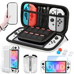 HEYSTOP Nintendo Switch OLED Model Carrying Case, 9 in 1 Accessories Kit for 2021 Nintendo Switch OLED Model with Dockable Protective Case Cover, HD Switch Screen Protector and Thumb Grip Caps (White)…