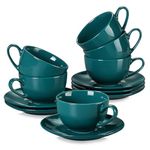 LOVECASA, Series Sweet, 230ml Coffee Cups Porcelain Modern Coffee Mugs and Saucers Stacking Cup and Saucer Set -12-Piece Combination Sets - 6 Cups & 6 Saucers Cappuccino Cups, Dark Green