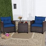 RELAX4LIFE Wicker Patio Furniture Sets - 3 Pieces Rattan Sofa Set, Outdoor Conversation Set with Tempered Glass Tabletop, Heavy-Duty Steel Frame, Wicker Chair Set for Poolside, Backyard (Navy)