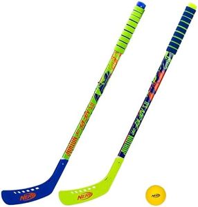 Franklin Sports NERF Proshot Kids Hockey Sticks+Ball Set-2 Player Youth Indoor+Outdoor NERF Hockey Set-2 in 1 Knee+Floor Hockey Sticks-(2)NERF Proshot Youth Hockey Sticks+(1)Foam Hockey Ball Included