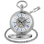 Tiong Vintage Steel Pocket Watch Mechanical Automatic Steampunk Unique Roman Numerals Pocket Watches with Chain Clip for Men