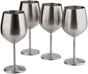 ARORA Stainless Steel Wine Glass 18oz - Set of 4 Matte Silver - 3.6" D x 8.3" H, Large (851005)