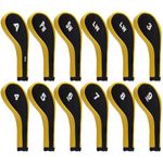 Andux Number Print Golf Iron Club Head Covers Long Neck with Zipper 12pcs/Set Black/yellow