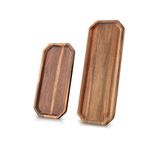 Set of 2 Solid Acacia Wood Serving Trays 16" and 12" Rectangular Wooden Serving Platters for Dessert, Food, Vegetables, Fruit, Charcuterie, Appetizer Serving Tray, Cookie Platter Cheese Board…