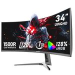 Gawfolk 34 Inch Ultrawide Curved 120Hz Gaming Computer Monitor 1500R PC screen 21:9 UWQHD (3440x1440),G-Sync,178° Viewing Angle,128% sRGB,HDMI、Display Port,Compatible with wall mounted 75x75MM-Black