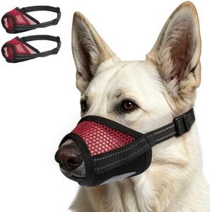 SeranPup 2 Pack Dog Muzzle for Anti Biting and Barking – Secure and Easy-Clean Breathable Mesh Mouth Guard for Grooming, Vet Visits, and Daliy Walks, Fits for Medium Sized Dogs, Red, M