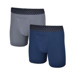 Tommy John Men's Underwear, Mid Length Boxer Briefs, Cotton Basics 6" Inseam, Dress Blues/Turbulence, S