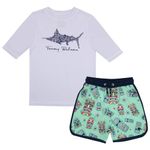 Tommy Bahama 2-Piece Swimsuit Set, Rash Guard & Swim Trunks 2-Pack Bundle Set for Boys and Toddlers, Tiki Mask, 7