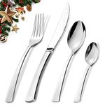 Cutlery Set, BEWOS 16-Piece Stainless Steel Flatware Set, Silverware Tableware Set with Spoon Knife and Fork Set, Service for 4, Easy Clean/Dishwasher Safe, Mirror Polished