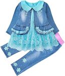 6M-4Years Infant Toddler Baby Girls 3pcs Denim Jacket Floret Dress T-Shirt Jeans(3-4,Blue)