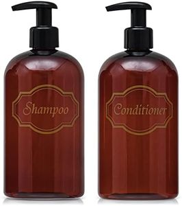 Bottiful Home-16 oz Amber Shampoo and Conditioner Shower Soap Dispensers-2 Refillable Empty PET Plastic Pump Bottle Shower Containers-Printed Design-Waterproof, Rust-Free, Clog-Free, Drip-Free