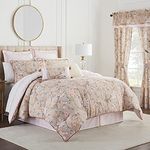 Waverly Reversible Floral 4 Piece Bedding Comforter Set, Cotton, Taupe, King