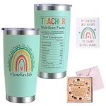 YONTINY Teacher Gifts for Women, Personalised Teacher Travel Mug with Straw and Lid, Teacher's Bracelet, Greeting Card, Thank You Teacher Appreciation Gifts for Teacher from Students end of The Year