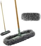 Beldray LA029067GRNEU7 Fluffy Floor Duster – Flat Head Mop, Soft Fibres, Wooden/Laminate Flooring, Hard Floor Cleaner, 180° Rotating Head, Made from New Recycled Plastic, FSC® -Certified Bamboo Handle