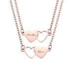 INBLUE Personalized Heart Matching Necklace Custom Name 2/3/4 Pieces Set of Stainless Steel Heart-Shaped Necklace for BFF Sisters Friendship Jewelry Gift for Women - Rose Gold & 2 Pcs