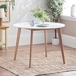 Furniturebox UK Round Dining Table - Sofia White Circular Dining Table Wood Legs - 4 Seater Family Dinner Table - Semi-Matte White Veneer Top Beech Wood Legs - Modern Simple Dining Room Furniture