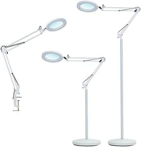 Psiven Magnifying Glass Floor Lamp, Dimmable LED Magnifying Lamp with Clamp - 12W, 3 Lighting Modes, 5 Diopter, Height Adjustable - Super Bright Floor Lamp with Magnifier for Reading, Craft, Task