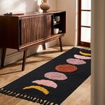 LINROMIA Boho Hallway Runner Rug 60 x 150 cm, Black Washable Rug Moon Cotton Rug with Tassels, Low Pile Rug for Bedroom, Kitchen, Living Room, Entrance