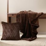 BATTILO HOME Faux Fur Throw Blanket Chocolate Brown Sofa Pillow Cover Set, 150x200cm Fuzzy Warm Fluffy Blanket with 1 Fur Pillow Cover 45x45cm, Luxury Faux Rabbit Fur Throws for Sofas Beds Armchairs