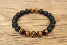 Mautik Sadiwala Lava Tiger Eye Bracelet Diffuser Negative Energy Protection Bracelet Lava and Tiger Eye Bracelet Attract Money Bracelet Stress Relief 8mm Beads Size