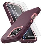 MXX Heavy Duty Case for iPhone Pro 6.1 Inch 2024, [Compatible with MagSafe],with 2X Tempered Glass Screen Protector,3-Layer Full Body Protection Cover Shockproof DustProof Cover (Plum/Light Pink)