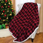 Catalonia Red Black Checkered Holiday Blanket, Buffalo Plaid Sherpa Throw for Couch Sofa Cabin Decor | Soft, Warm, Comfy, Fuzzy, Snuggy | 60x50 Inches, Christmas Blanket