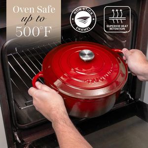 Nuovva 5 Quart Dutch Oven – Red Cast Iron Casserole Pot
