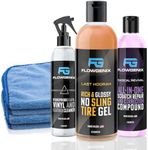 Flowgenix™ Grand Slam 3-Pack - Includes Tire Shine Gel (8 oz) + Car Scratch Remover (4 oz) + Water-Repellent Vinyl and Car Leather Cleaner (8 oz) + 2 Microfiber Towels - Car Detailing Accessories Kit