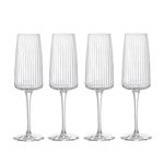 Bormioli Rocco Exclusiva | Set of 4 Prosecco Glasses 8.5 Oz. | Ribbed Wine and Champagne Flute | Made from Crystal Clear Star Glass | With XLT Treatment | Dishwasher Safe | Made in Italy