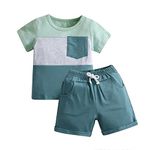 Infant Baby Boy Summer Clothes Short Sleeve Contrast Color T-Shirt Shorts 2PCS Outfits Set with Pocket Dark Green 3-4T