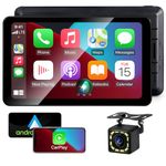 Wireless Apple CarPlay Android Auto Screen, Car Stereo 7" Touch Screen with HD Reversing Camera Portable Navigation Radio Vedio Player with Bluetooth WiFi, Live Navigation, Voice Control, Mirror Link