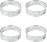 Tongke Tart Ring, 4 Pack Perforated Tart Rings for Baking, Stainless Steel Nonstick Round Cake Ring, Metal Pastry Mold for French Dessert, Small Fruit Tarte Crust, Circle Tartlet, 3 Inch Round