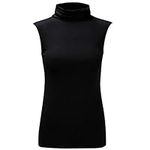 SHADOW DANCE UK Knit Sleeveless Turtlenecks for Women Sweater Tops High Stretchy Fitted Sweater Vest - Stretch Slim Fitted Tank Tops Lightweight Bustier Tee Black_S-M