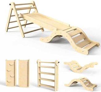 doowroodni Pikler Triangle Set 7in1 Toddler Climbing Toys Indoor Foldable Baby Climbing Toys Wooden Montessori Climbing Set with Arch, Ramp, Ladder for 1-3 Years, Jungle Gym for Kids (Natural)