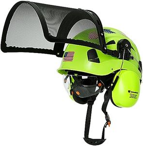 Aolamegs Safe Chainsaw Helmet with Face Shield and Ear Muffs Visor Kit - OSHA Approved Forestry Helmet with Metal Mesh Full Face Shields HD Clear Eye Protection Hearing Protection Chainsaw Accessories