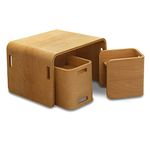 SmartToys4U Montessori cube table and chair set for toddler, Natural Wood Multipurpose Table and Chair Set, Montessori furniture activity table weaning and sensory table (Table&DoubleChair)