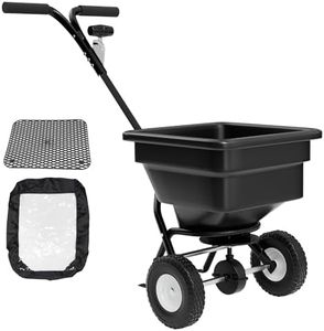 PPOLB Fertilizer Spreader 100LB Capacity, Walk-Behind Push Broadcast Spreader with Hopper Screen & Rain Cover, 0–10FT Spreading Width, Seed & Salt Spreader, 12" Pneumatic Wheels, 30-Level Flow Control