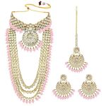 Aheli Heavy Bridal Necklace Choker with Dangle Earrings Maang Tikka Faux Kundan Studded Drop Beads Indian Wedding Party Ethnic Jewelry Set Gift for Women