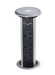 Leyton Lighting POW-5M Motorised Pop-up Socket Power Port & USB Charger, Silver