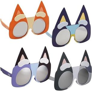 Sun-Staches Bluey Sunglasses Cousins 4 Pack | Dress Up | Theme Party Attire | Photo Ops | Includes Bluey, Bingo, Muffin & Socks | One Size Fits Most Kids