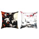 Feelyou Set of 2 Crane Throw Pillow Covers,Botanical Flroal Cushion Case for Home Living Room Decor, Reversible Maple Leaf Black White Decorative Throw Cushion Case, 16x16 Inches