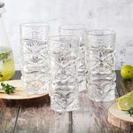 The Decor Mart Tall Tiki Glass Set of 4-400mL Capacity (LxBxH: 7x7x17 cm) | Textured Clear Glasses for Cocktails, Mocktails, & Beverages | Stylish & Durable Drinkware for Home Bars & Parties