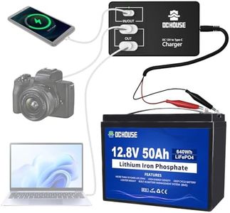 Batterie au Lithium DCHOUSE 12V 50Ah LiFePO4 avec convertisseur Adaptateur de Batterie DC 12V vers Type-C et USB, Parfaite pour Bateau, Marine, Moteur de pêche à la traîne, Camping, système Solaire