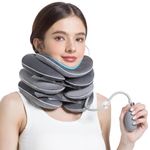 LAFUYSO Inflatable Neck Stretcher with Brace - Adjustable Cervical Traction Device for Neck Pain Relief, 3-Layer Decompression Pillow, Washable & Breathable, for Men & Women, Grey