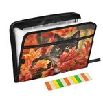 VIGTRO 13 Pocket Cute Cat Maple Leaf Expanding File Folder Waterproof with Sticky Labels, Autumn Leaves File Organizer Letter A4 Paper Accordion Document with Zipper for Office Receipt and Classroom