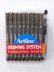 Artline Drawing System Fineliner Pen | Acid Free Pen | Water Based Ink | Technical Drawing Pens For Drafting, Illustrating, Graphic Design,Mandala Art | Set Of 9 Fineliner Pen + 1 Free Pen