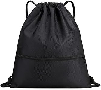 Drawstring Bag, Waterproof Drawstring Bag for Sports and Fitness, Swimming Bag for Men, Women and Children, String Bag With Zipper (Black)