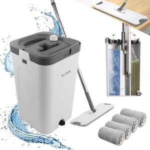 Allyson® 3-Kammer Wischmopp Set mit Haarentferner und Automatischem Auswringer - Rostfreies Material, BPA-freies Plastik für Alle Bodentypen - Laminat, Fliesen, Holz (Weiß Grau)