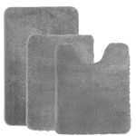 Bathroom Rugs Sets 3 Piece,Bath Mats for Bathroom Non Slip, Machine Washable Thick Plush Bath Mats for Bathroom Floor,Tub and Shower, Ultra Soft Water Absorbent Microfiber Bath Rugs Set,Grey