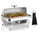 Deluxe High End Stainless Steel Chafer with Roll Top, 8 Quart Chafing Dish Set With Apron